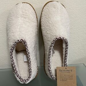BearPaw Women's MartianSnuggle White Slippers with Brown Trim